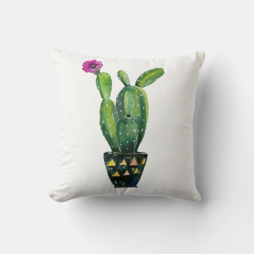 Cactus Purple Floral Watercolor Southwestern Boho Throw Pillow