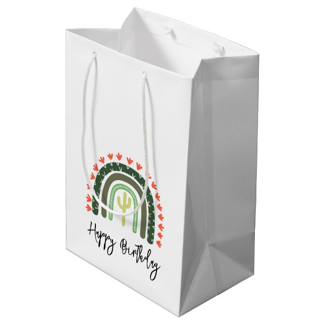 Cactus Rainbow Happy Birthday Modern Desert Fun Medium Gift Bag (Back Angled)