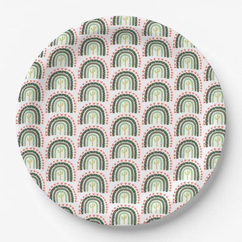 Cactus Rainbow Orange Green White Modern Fun Paper Plates