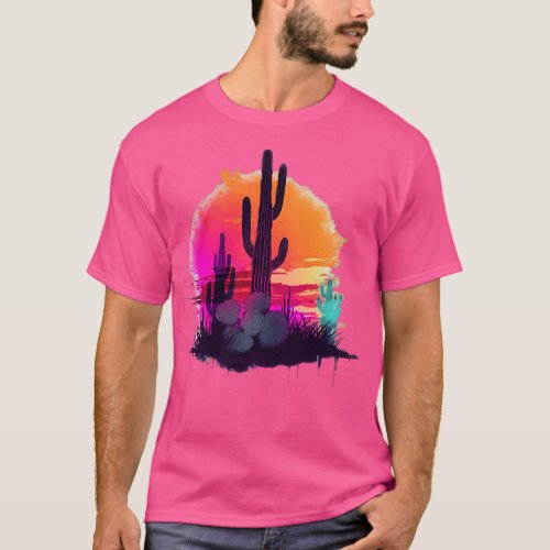 Cactus retro sunset T_Shirt