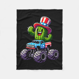 Cactus Riding Monster Truck 4th Of July Fleece Blanket