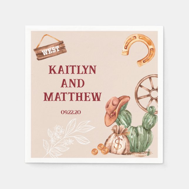 Cactus Rustic brown Western Wedding Napkins (Front)