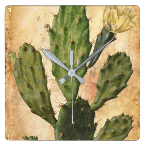 cactus rustic vintage square wall clock