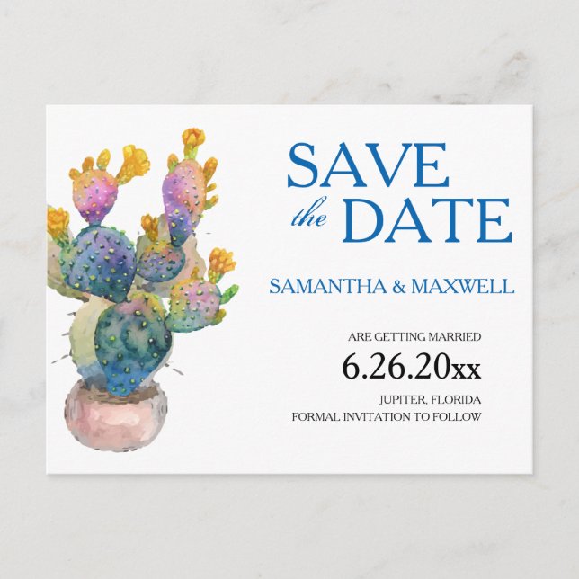 Cactus Save The Date Wedding Announcement (Front)