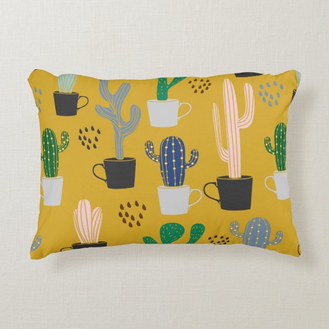 Cactus seamless pattern background. Hand drawn col Accent Pillow (Front)