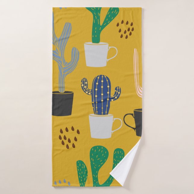 Cactus seamless pattern background. Hand drawn col Bath Towel (Bath Towel)