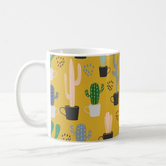 Cactus seamless pattern background. Hand drawn col Coffee Mug (Left)