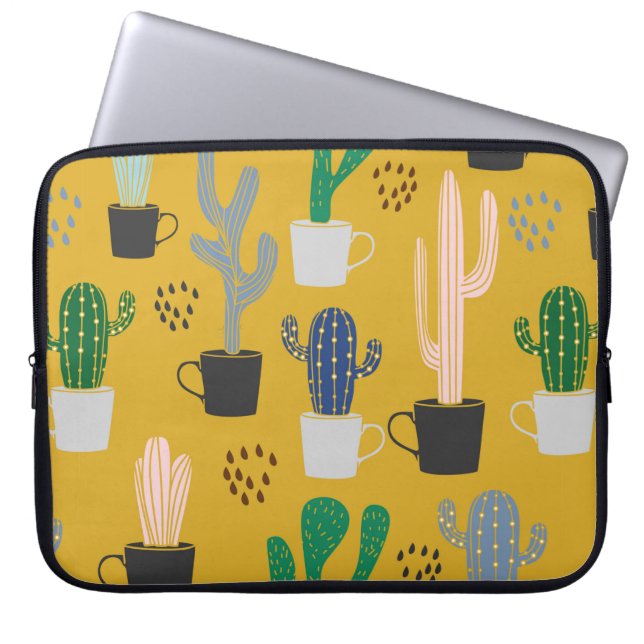 Cactus seamless pattern background. Hand drawn col Laptop Sleeve (Front)