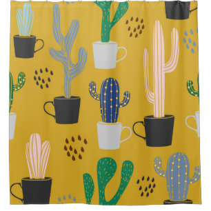Cactus seamless pattern background. Hand drawn col Shower Curtain