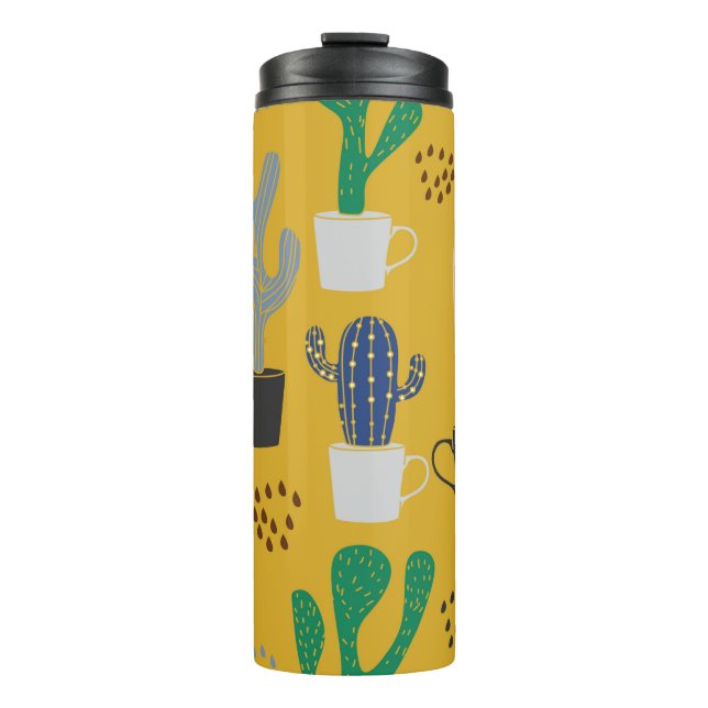 Cactus seamless pattern background. Hand drawn col Thermal Tumbler (Front)