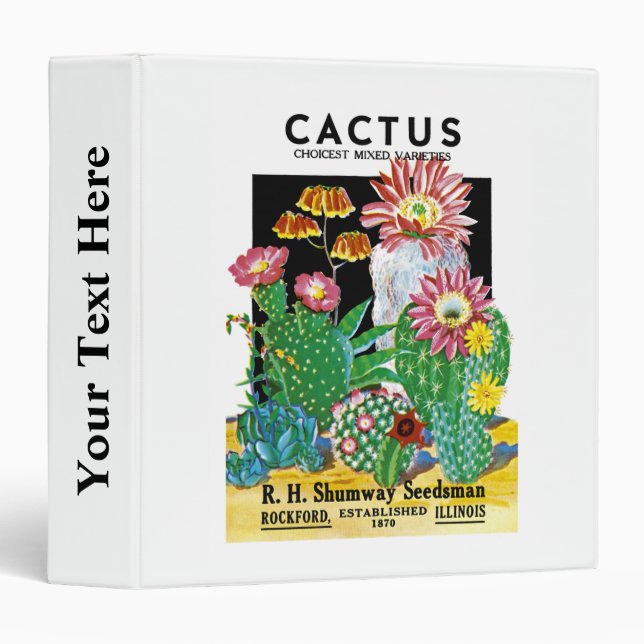 Cactus Seed Packet Label 3 Ring Binder (Front/Spine)