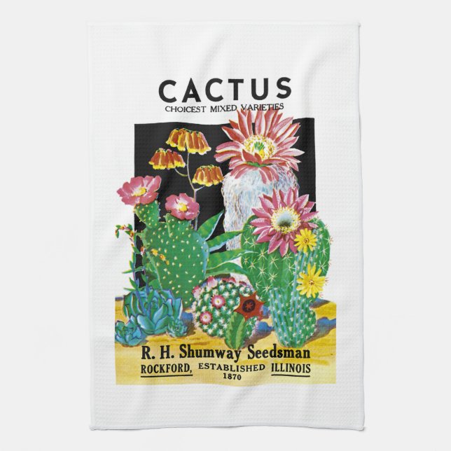 Cactus Seed Packet Label Kitchen Towel (Vertical)