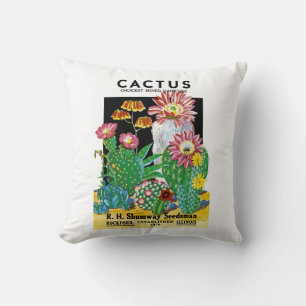 Cactus Seed Packet Label Throw Pillow