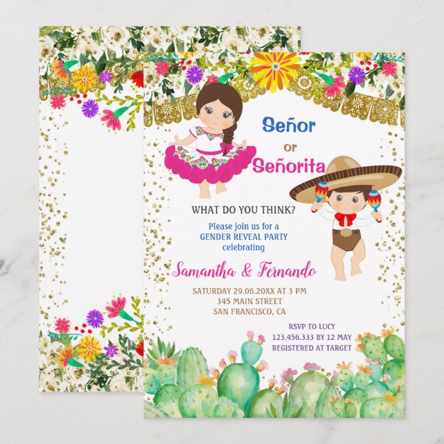  Cactus Señor or Señorita Fiesta Gender Reveal Invitation (Front/Back)