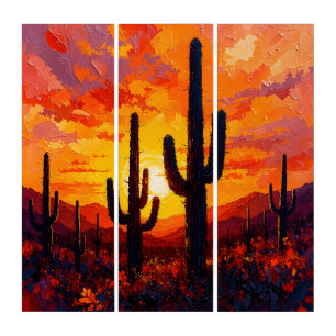 Cactus Silhouettes at Sunset Triptych Wall Art