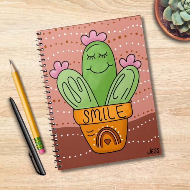 Cactus Smile Boho Rainbow Colors Happy Cute Notebook (Boho Cactus Spiral Notebook)