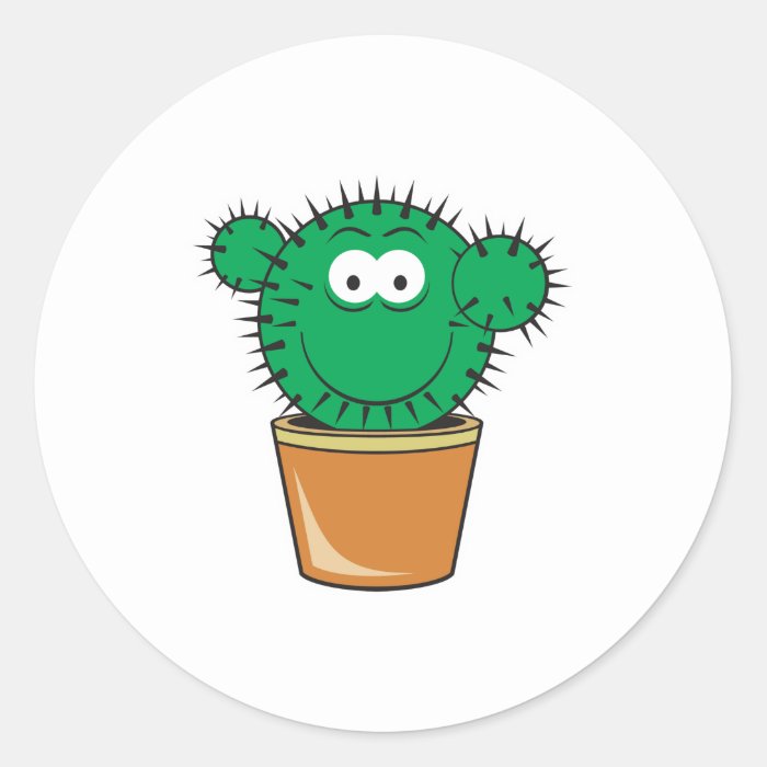 Cactus Smiley Face Round Stickers