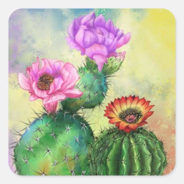Cactus Sticker Beautiful Color Flowers (Front)