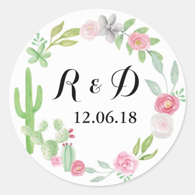 Cactus Stickers Round Mexican Cacti Wedding Label (Front)