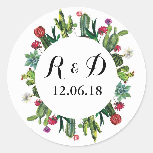 Cactus Stickers Round Mexican Cacti Wedding Label (Front)