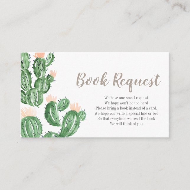 Cactus succulent baby shower book request card (Front)