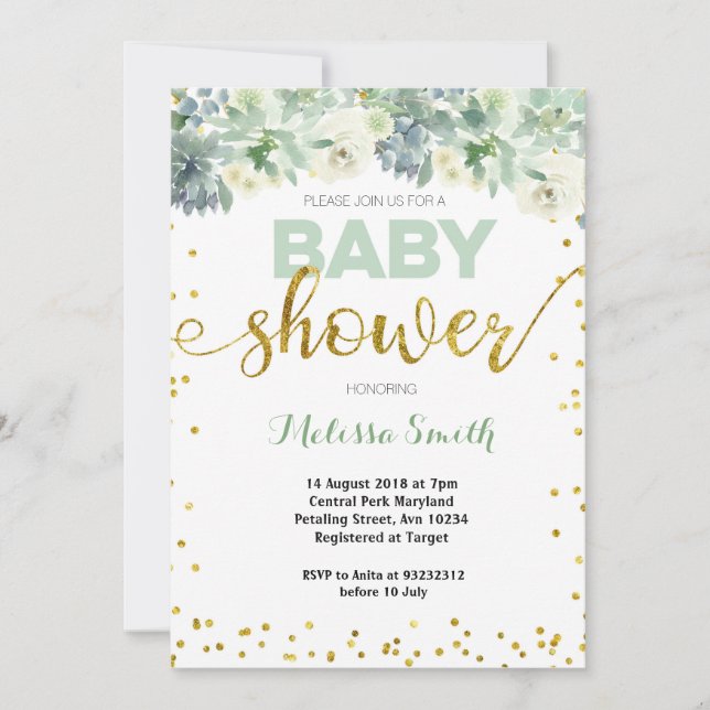 CACTUS succulent baby shower Invitation card (Front)