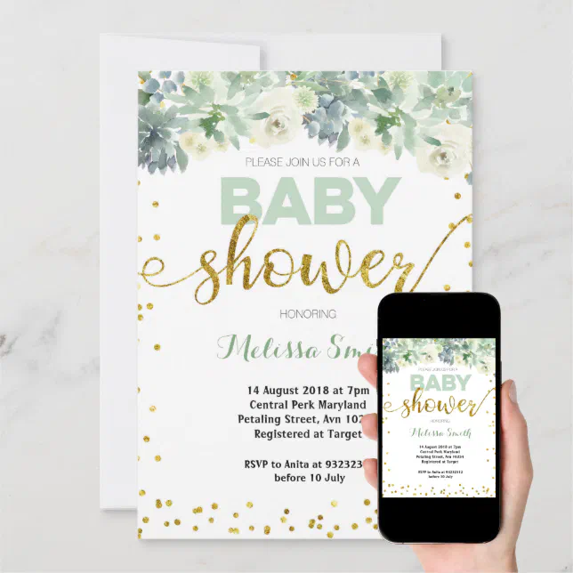 CACTUS succulent baby shower Invitation card Zazzle
