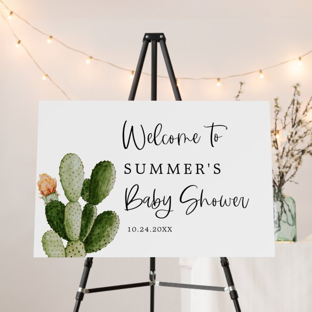 Cactus Succulent Baby Shower Welcome Sign (In Situ (Stand))