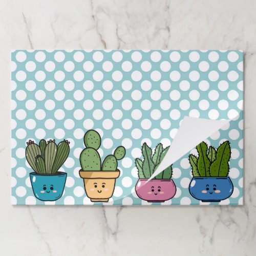 Cactus Succulent Blue Polka Dots Paper Placemats