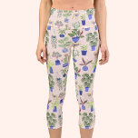 Cactus Succulent Blush Pink Capri Leggings<br><div class="desc">A cute houseplant pattern in fresh green and blue on a blush pink background.
Perfect for crazy plant people and indoor gardeners.  Original art by Nic Squirrell.</div>