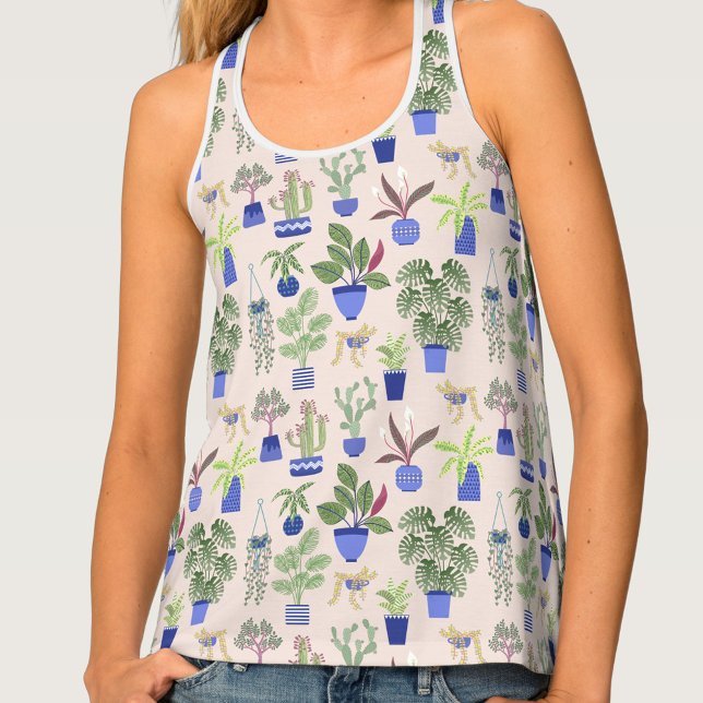 Cactus Succulent Blush Pink Tank Top (Cactus house plant succulent blush pink pattern tank top)