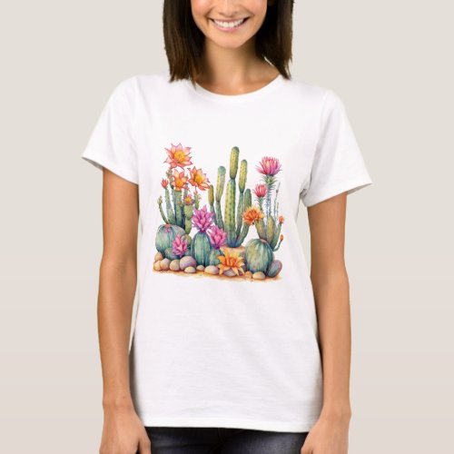 Cactus Succulent Botanical Watercolor Painting  T_Shirt