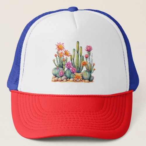 Cactus Succulent Botanical Watercolor Painting  Trucker Hat