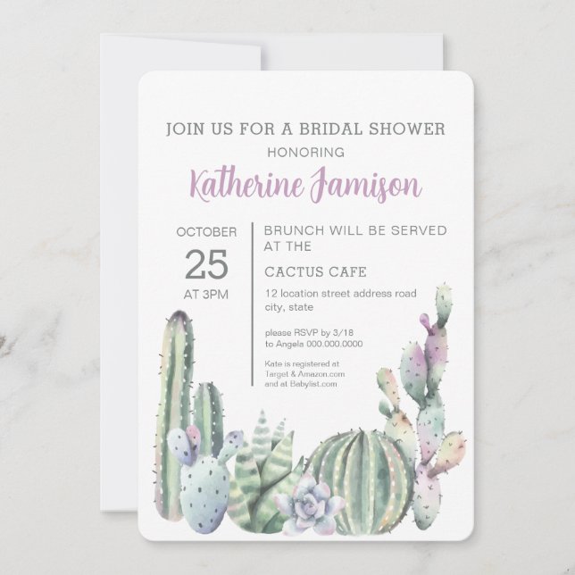 Cactus Succulent Bridal Shower Mint Invitation (Front)