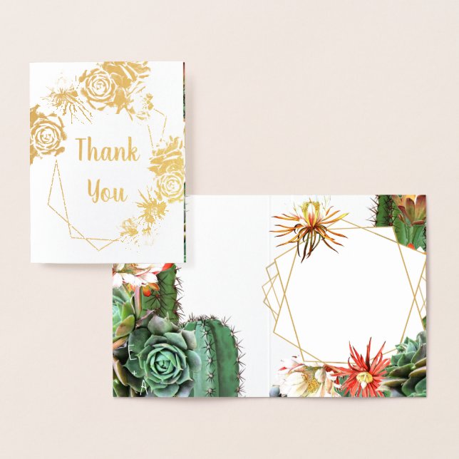 Cactus Succulent Coral Green Real Gold foil Foil Card (Display)
