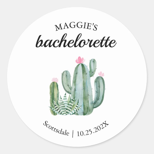 Cactus Succulent Desert Bachelorette Favor Classic Round Sticker (Front)