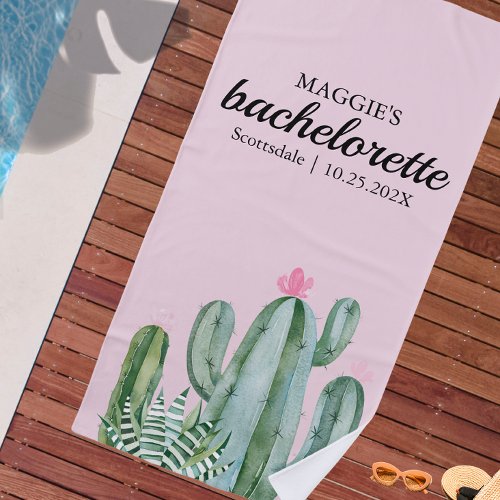 Cactus Succulent Desert Bachelorette Pink Beach Towel