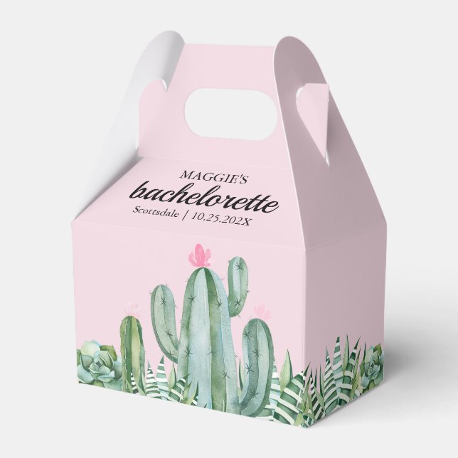 Cactus Succulent Desert Bachelorette Pink Favor Boxes (Back Side)