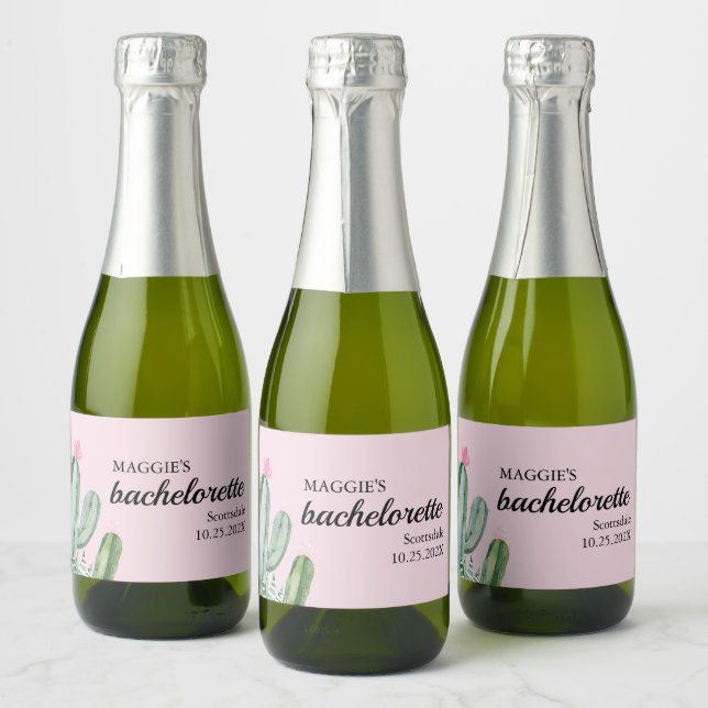 Cactus Succulent Desert Bachelorette Sparkling Wine Label (Bottles)