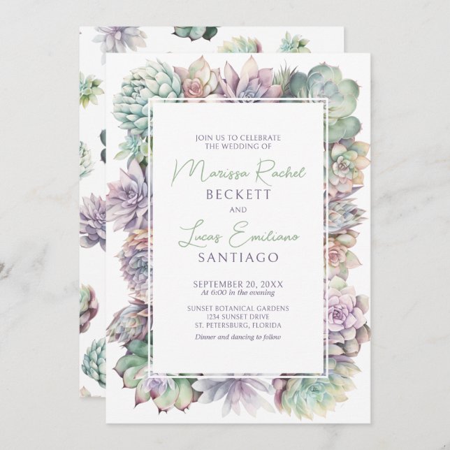 Cactus Succulent Desert Wedding Invitation (Front/Back)