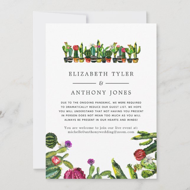 Cactus Succulent Fiesta Wedding Reduced Guest List Announcement (Front)