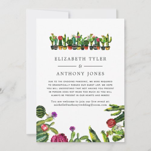 Cactus Succulent Fiesta Wedding Reduced Guest List Announcement