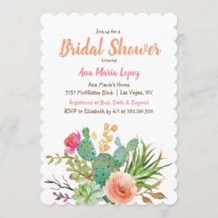 Cactus Succulent Floral Bridal Shower Invitation