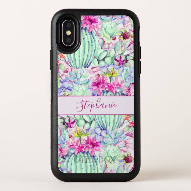 Cactus Succulent Floral Foliage Name Otterbox iPhone Case (Back)