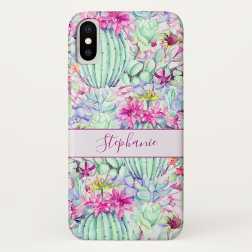 Cactus Succulent Floral Foliage Personalized iPhone XS Case