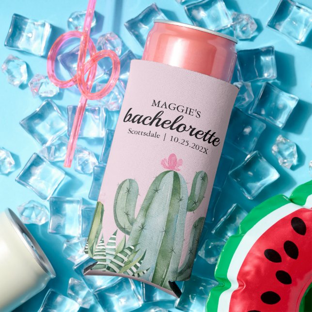 Cactus Succulent Flower Bachelorette Favor Seltzer Can Cooler (In Situ Summer)