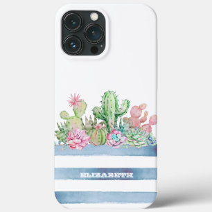 Cactus Succulent Flowers Stripes iPhone 13 Pro Max Case