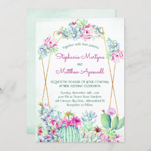 Cactus Succulent Geometric Botanical Wedding Invitation
