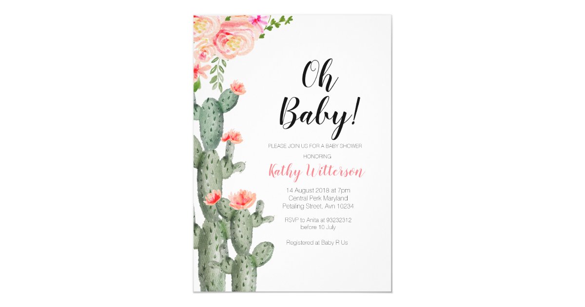 Cactus Succulent girl baby shower invitation