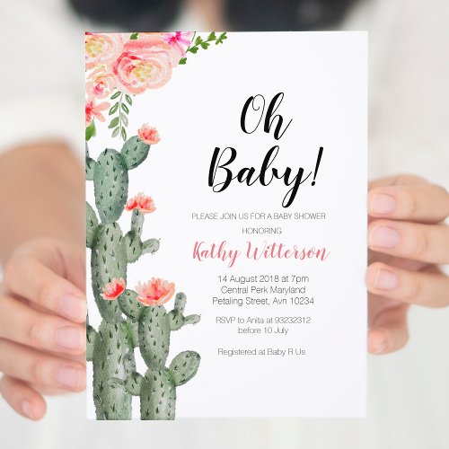 Cactus Succulent girl baby shower invitation